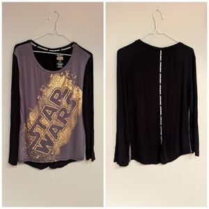 Disney Parks Star Wars Womens Small Logo Long Sleeve Gold Foil Shirt BlackGray 3